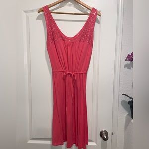 Coral Cotton Dress w/ Tie Waist